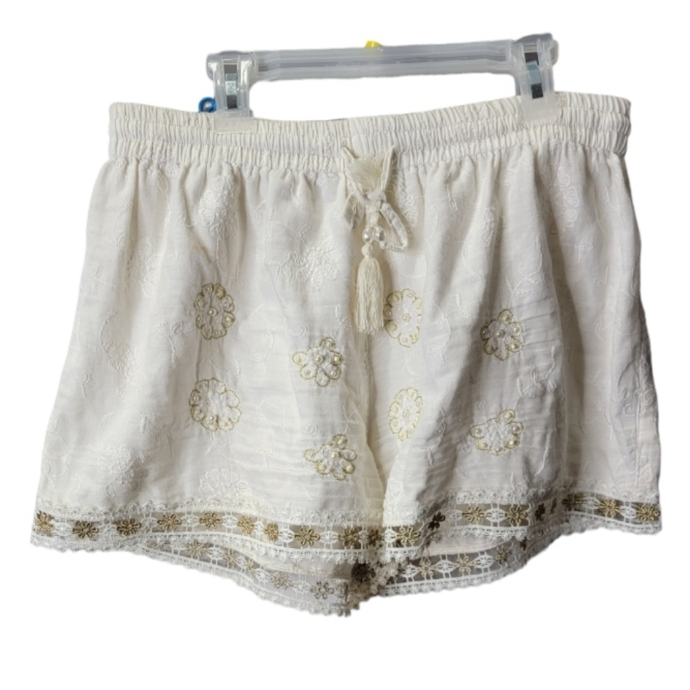 Happy Few cotton shorts lace off white gold size XL floral pearl *